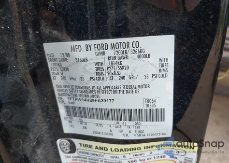 2009 Ford F-150 Fx4/King Ranch/Lariat/Platinum/Xl/Xlt from USA, damaged, VIN 1FTPW14V89FA39177